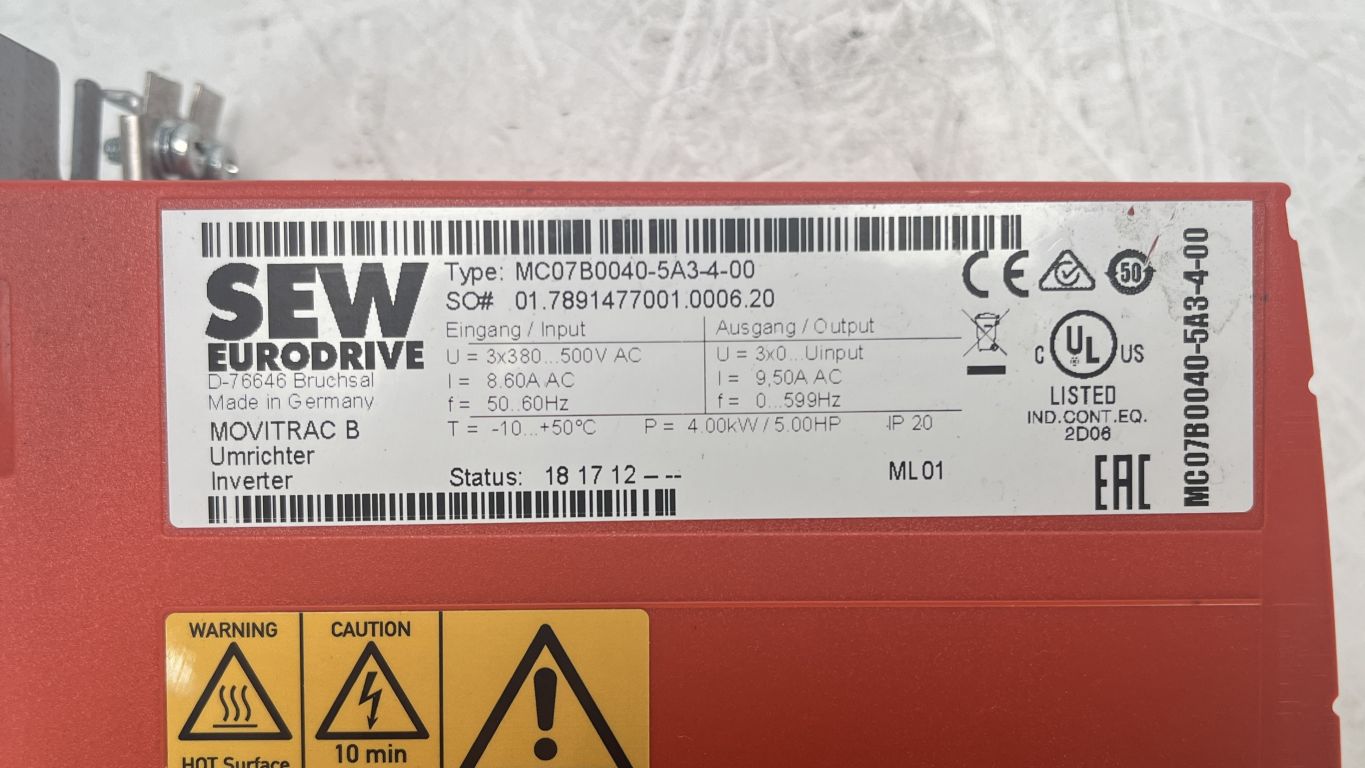 SEW EURODRIVE MC07B0040-5A3-4-00 Frequency Converter 4kW | CNC Service