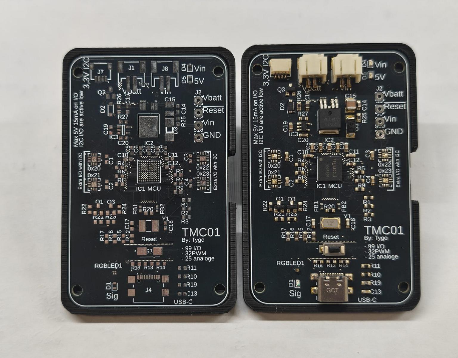 Two TMC01 printed circuit boards (PCBs) as an example for reproduction